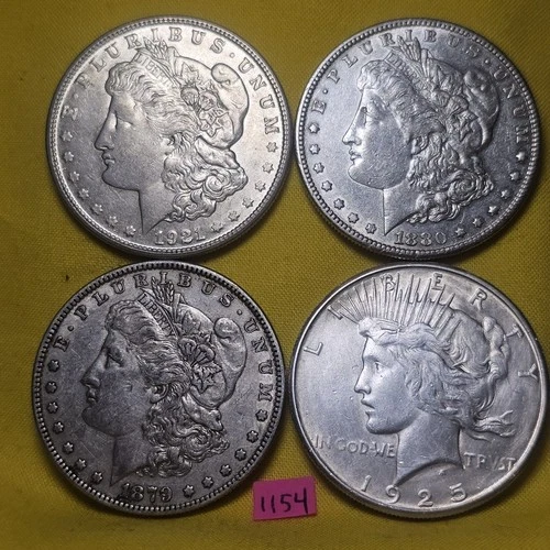 LOT of 4 🇺🇲🔥XF-AU🔥1879 1880-S 1921-S Morgan & 1925-S Peace Silver Dollars 54