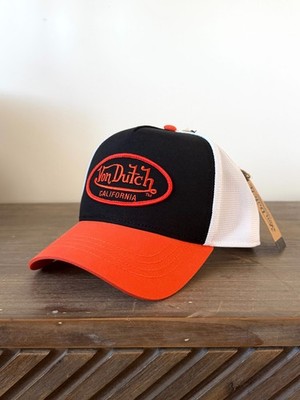 VON DUTCH California Orange Schwarz Weiß Front Logo Patch Cap Mütze ORIGINAL Selten