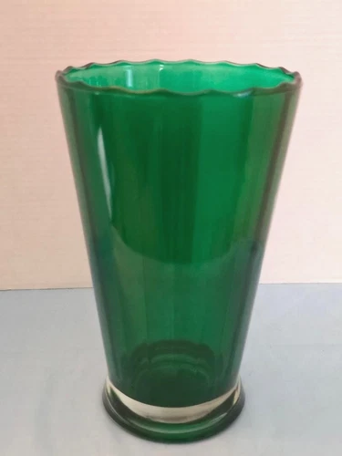 VINTAGE ANCHOR HOCKING RIBBED GREEN GLASS VASE MCM 1950s