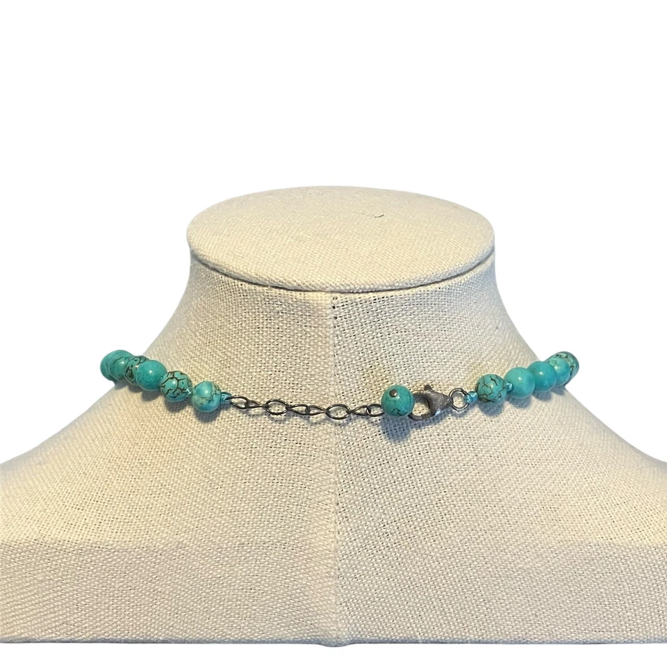 Turquoise Gemstone Statement Necklace Chunky Pendant Boho Southwestern - Image 3 of 4