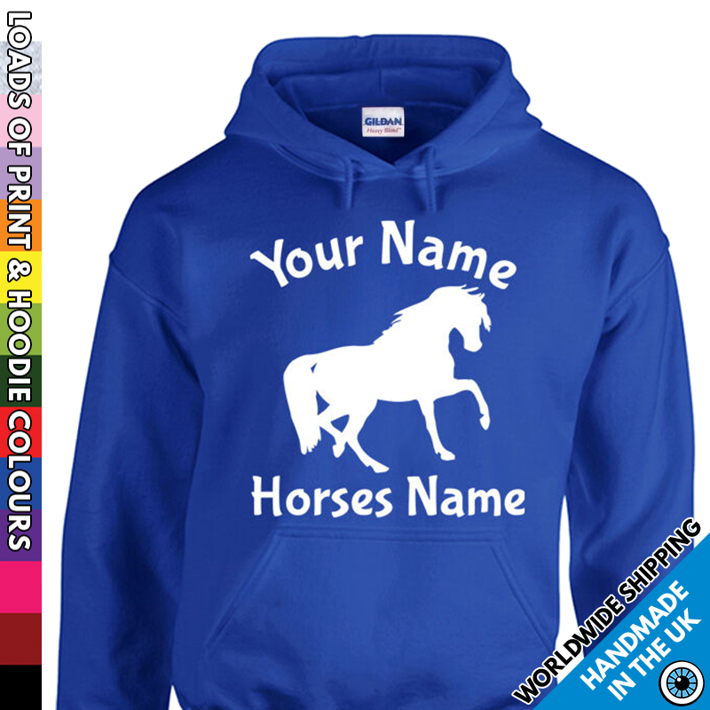 Felpa con cappuccio cavallo personalizzata adulto i tuoi cavalli nome pony personalizzata uomo donna cappuccio