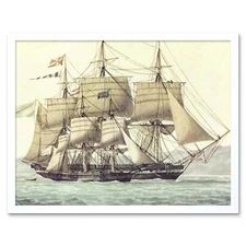 Painting Ship Boat Junon Antoine Roux Sea Sail Ocean 12X16 Inch Framed Art Print