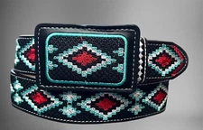 Cinto Vaquero Bordado Huichol Western Style Belt Embroidered