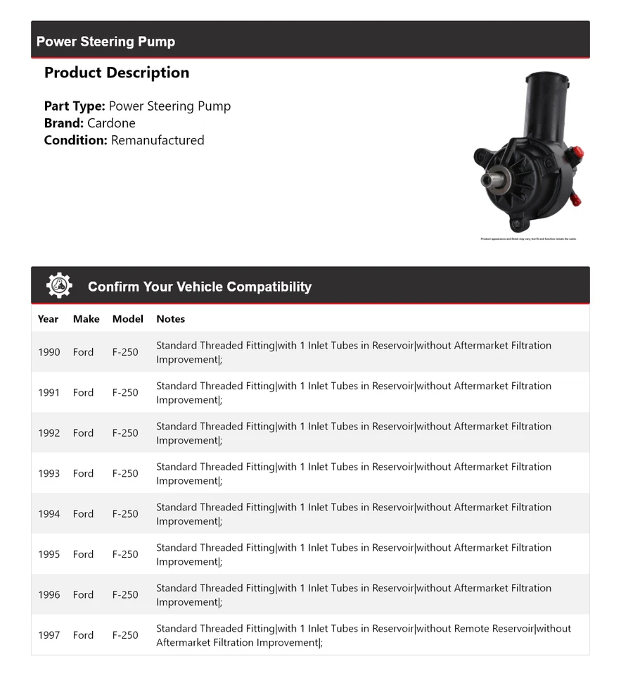 Bomba de dirección asistida Cardone para Ford F-250 1990-1997 1991 1992 1993 1994 1995 Foto 2 de 4