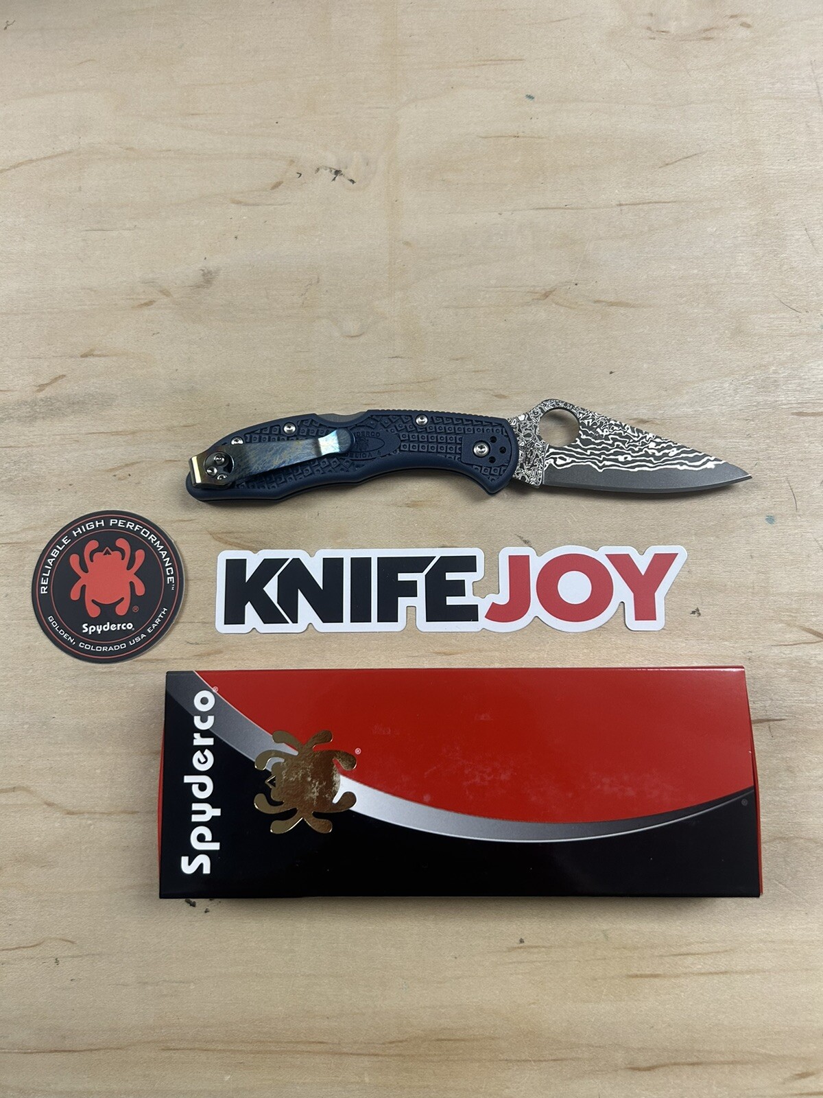 Spyderco Knifejoy Exclusive Delica 4 Blue FRN Damascus VG10 w