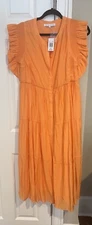 English factory Women Orange Maxi dress Size Small Ruffle Button Down Dress