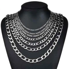 Stainless Steel Figaro Chain 16"- 30" Necklace Men Women  3/4/5/7/9/10/12mm