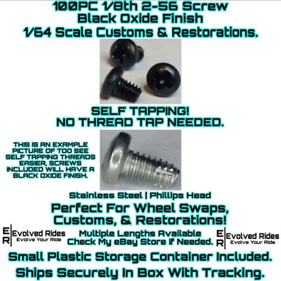 #ad #ad 100pc Black 1 8th 2 56 Screw Self Tap For 1 64 Scale Customs Restorations $9.49