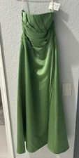 Strapless Lime Sage Avocado Green Satin and Chiffon A-line Gown Davids Bridal 10