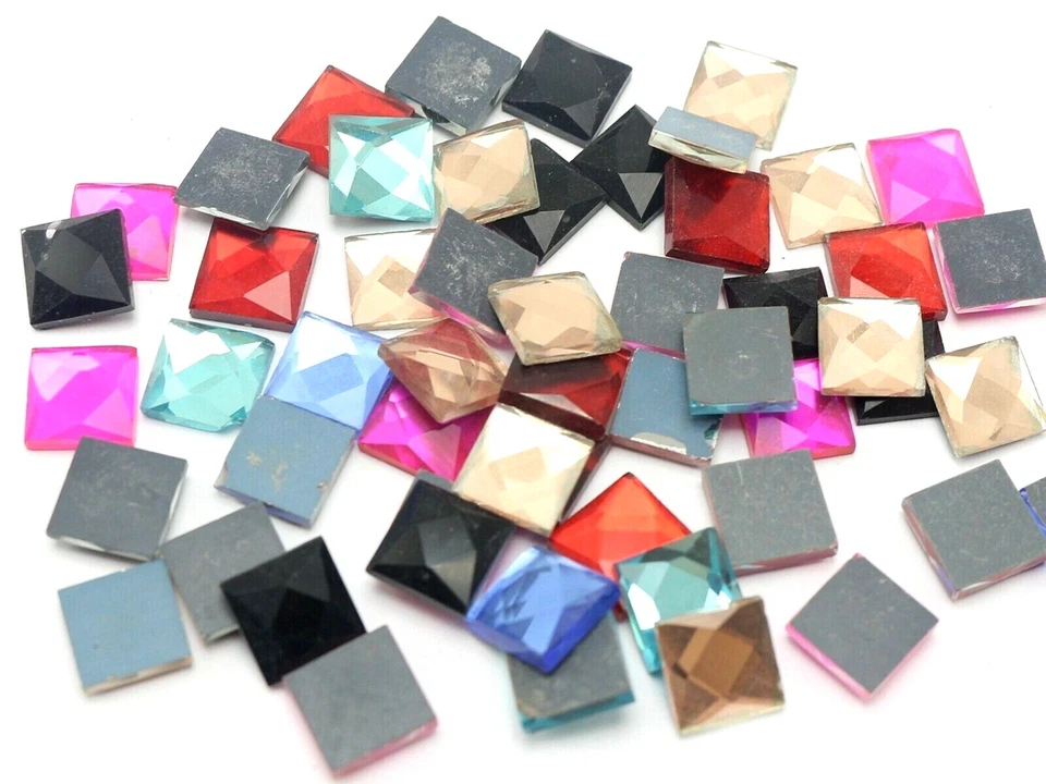 100 Faceted Square Flatback Glass Crystal Rhinestone Gems 10X10mm Color Choice - Image 3 of 4