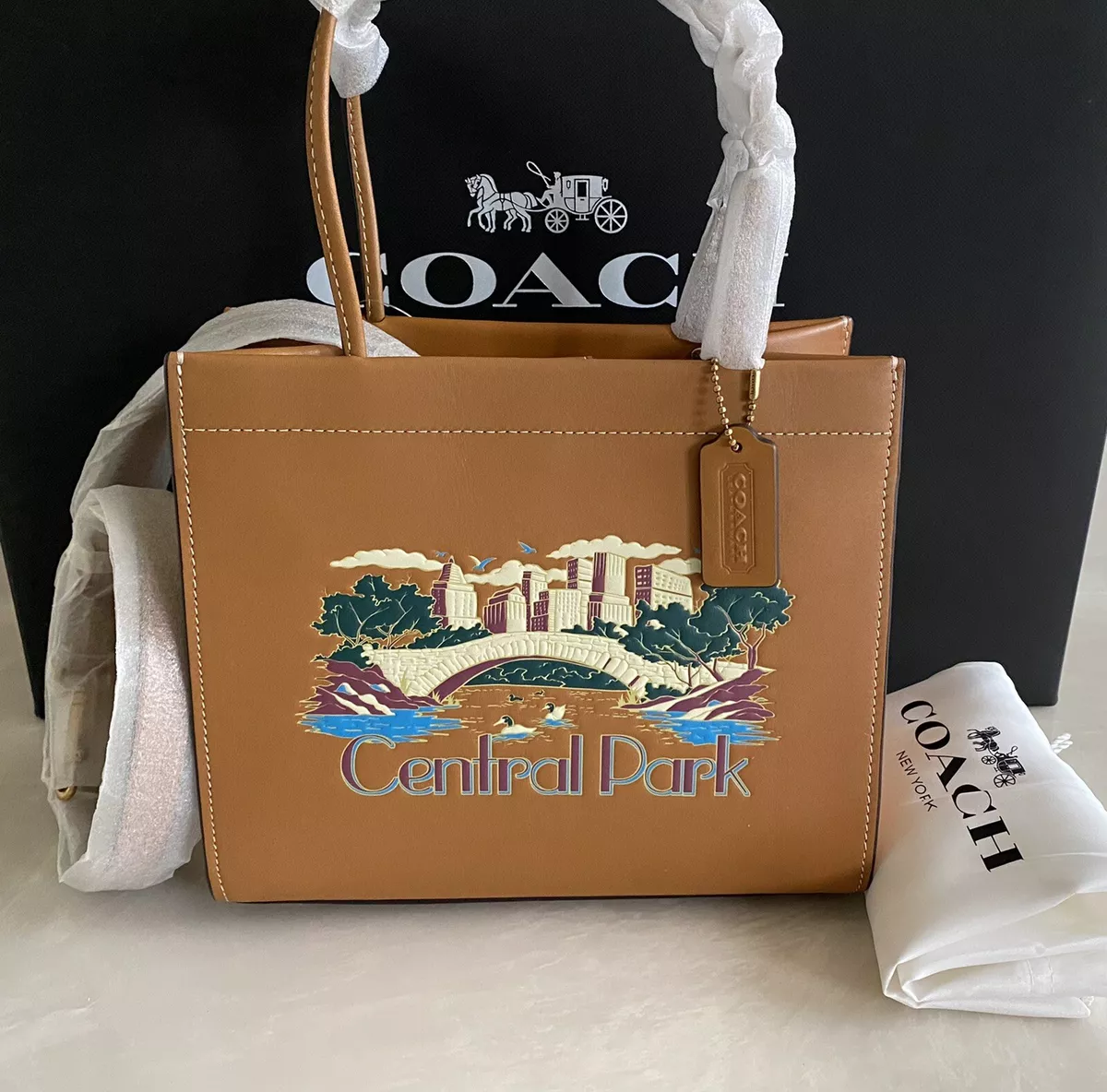 NWT COACH CASHIN CARRY TOTE 22 DARK AMBER LEATHER CENTRAL PARK GRAPHIC CB114