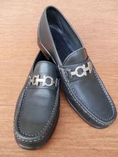 Ferragamo Drivers Silver Bit Dress Loafer 7 1/2 D Italy VGC Free S/H