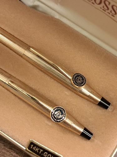 Vintage CROSS 10k Gold Filled Pen Pencil SET & Box Both Work USA Advertising - Picture 2 of 10