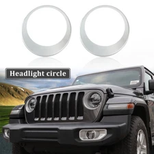 2pcs Front Headlight Lamp Cover Bezels Trim For Jeep Wrangler JL JLU Sahara 18+