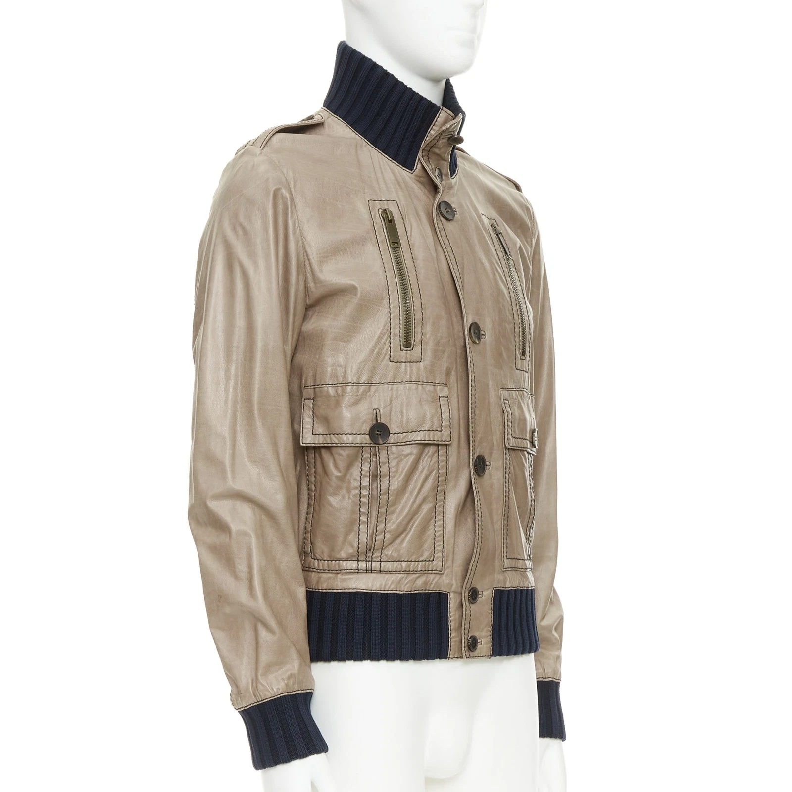 GUCCI Giacca Bomber da Volo Vintage Madonna Marrone Pelle Spalmata IT48 M