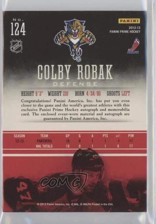 2012-13 Panini Prime Rookies Holo Silver /50 Colby Robak #124 Rookie Auto RC - Image 2 of 2