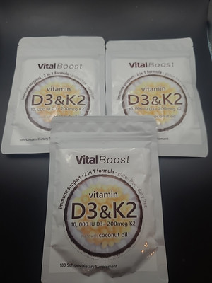 3 X Vital Boost Vitamin D3 & K2 Supplement With Coconut Oil 3 Packs 540 Softgels