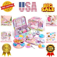 35Pcs Unicorn Tea Party Set for Little Girls, Pretend Tin Teapot Set, Princes...