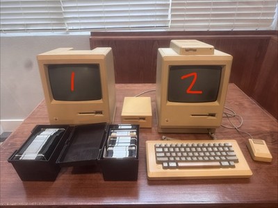 2 Apple M0001 Macintosh 128k With Bunch Of Floppy Disks