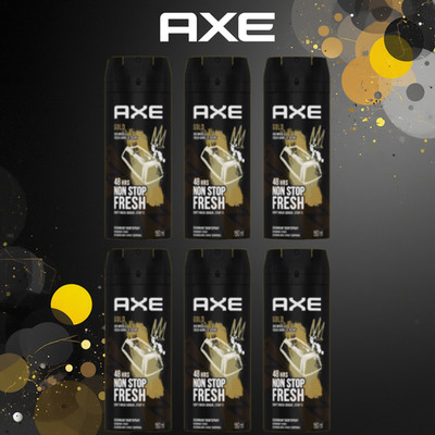 6 Pack AXE Gold Men's Deodorant Body Spray 150ml 48H Oud Wood