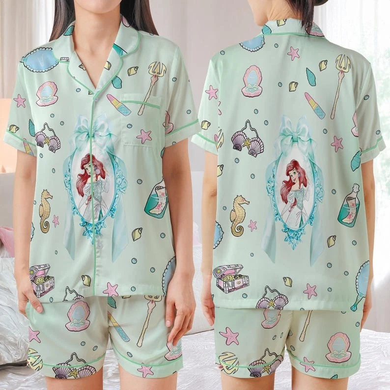 The Little Mermaid Princess Coquette Mirror Bow Satin Pajamas Short Set