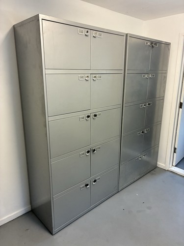 Pair Industrial Metal Lockable Lockers School Gym Storage Drawers Silver Vintage - Bild 18 von 18