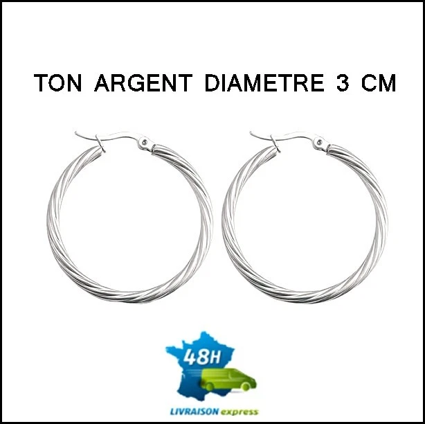 Boucles D'oreilles Créoles Argent Massif 925 - Poinçons - Neuves Sans Emballage