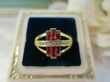 1.30Ct Baguette Lab-Created Garnet Vintage Wedding Ring 14k Yellow Gold Plated