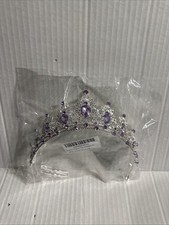 Women  s Princess Crown With Purple Stones With Bobby Pins