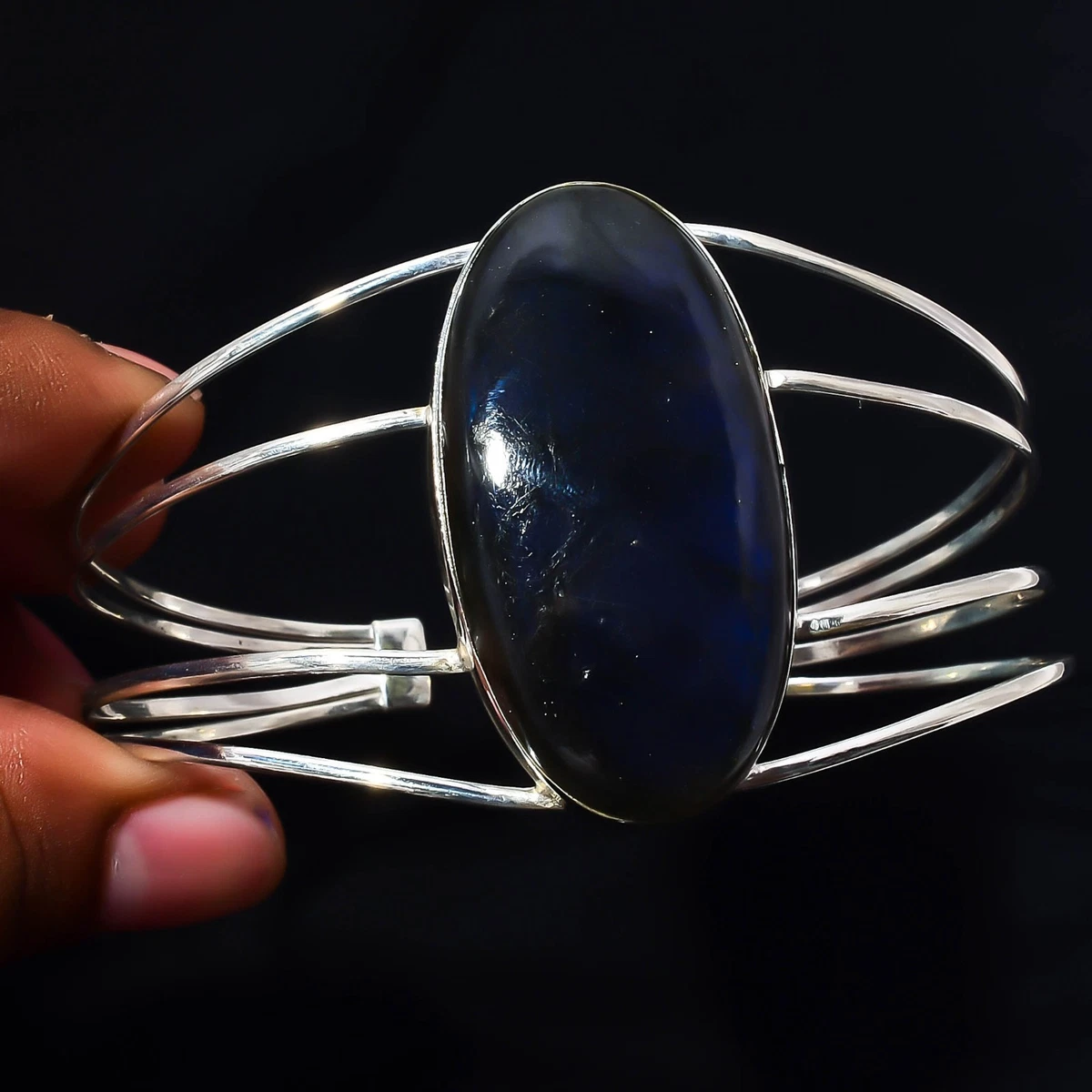 Labradorite Gemstone 925 Sterling Silver Handmade Bangle Jewelry Gift For Love