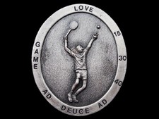 LF01161 VINTAGE 1977  LOVE 15 30 40 AD DEUCE AD GAME  TENNIS PLAYER BUCKLE