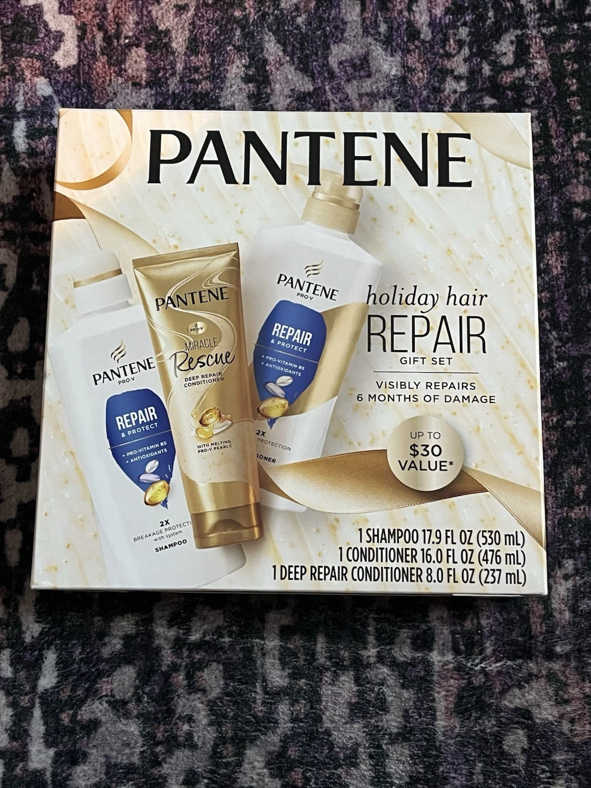 Pantene Gift Set Holiday Hair Repair 3 Piece Shampoo, Conditioner,Deep Condition