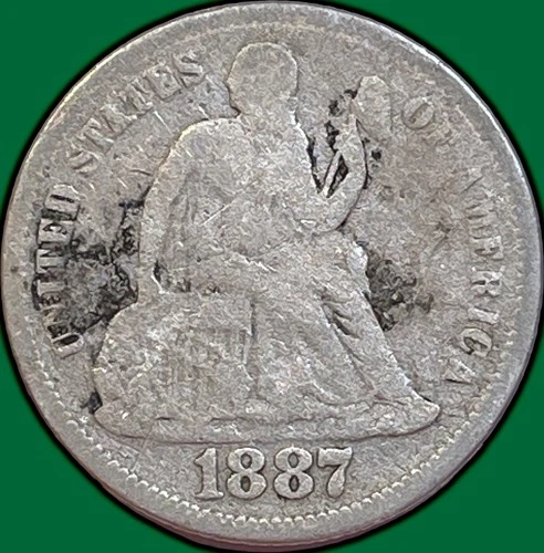 1887 Seated Liberty Dime Good G Coin #35731
