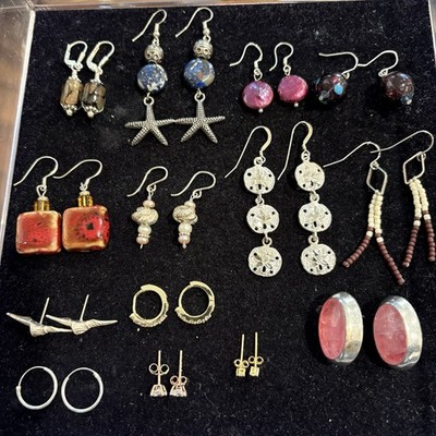 14 Paar verschiedene Sterling Silber Ohrringe