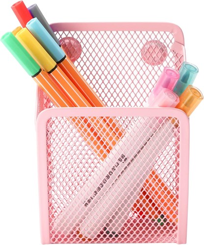 Magnetic Pencil Holder,Mesh Stainless Steel Pen Basket, 1 1 Pack Pink - Picture 2 of 7