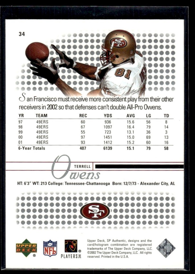 Maillot San Francisco 49ers Signé Terrell Owens – Certificat D’authenticité Primetime, Produit Original