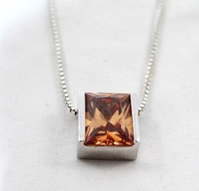 Sterling Silver & Large Emerald Cut Colored Gemstone Pendant on 20" Silver Chain