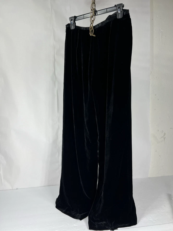 Pantalón Ann Taylor Mujer Talla 8 Terciopelo Negro Pierna Ancha Rayón Mezcla Seda Cremallera Lateral Foto 2 de 4