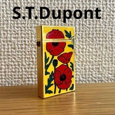 Working S.T.Dupont Gas Lighter Floral Design Gold Red Green