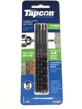 4-Pack Tapcon 11250 Carbide Tipped Concrete Drill Bits 3/16” x 4-1/2” Unopened