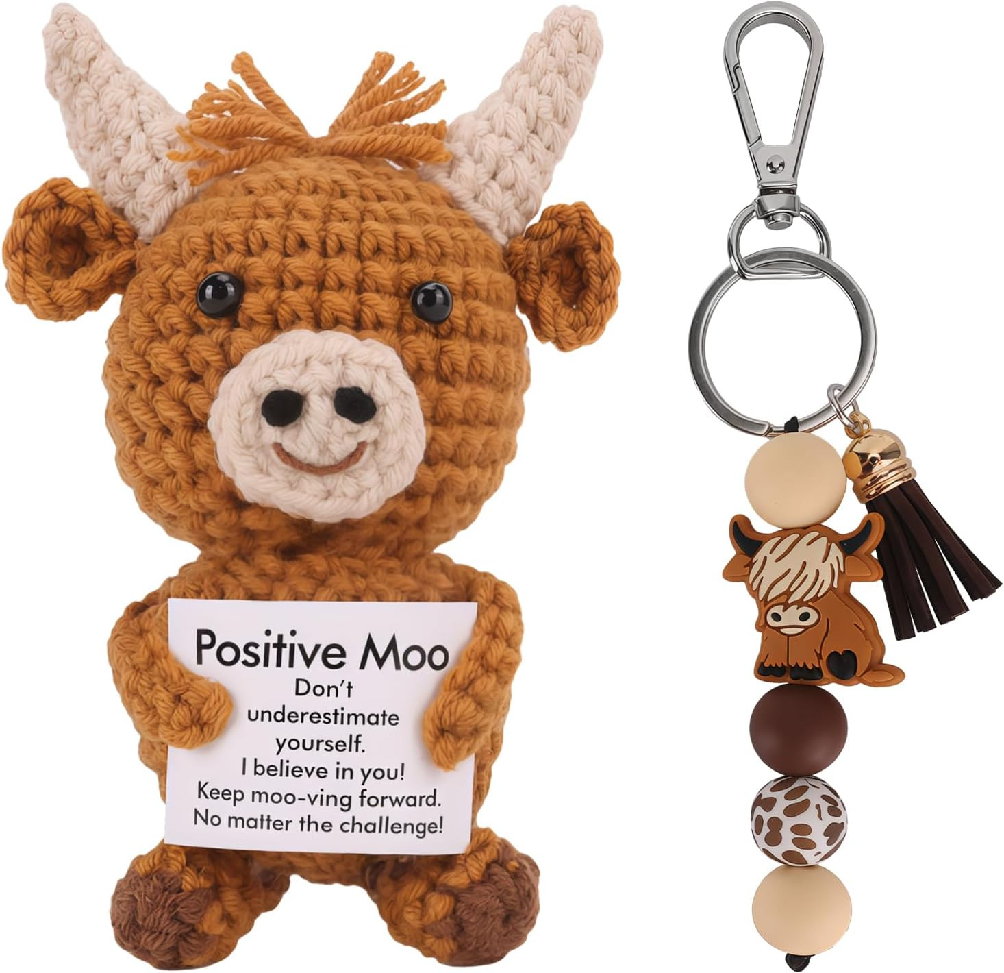 Highland Cow Gifts for Women, Positive Crochet Animals, Cow Keyring, Positive Gi