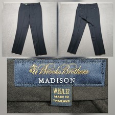 Brooks Brothers Madison Dress Pants Mens 35x32 Dark Gray Wool Slacks