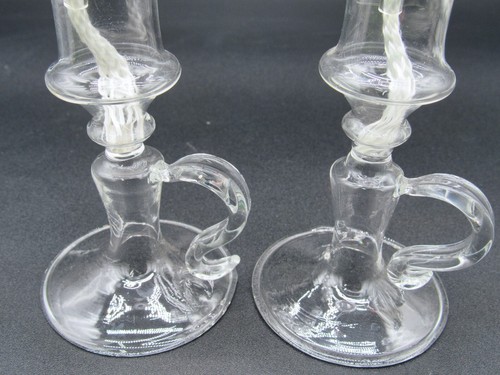 Vintage Oil Burner Candle Sticks, Set of 3 Clear Glass Candlesticks - Picture 7 of 8