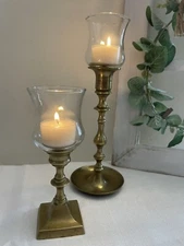 Vintage Brass Candlestick Holder’s With Glass Inserts For Tea Lights