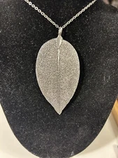 Zad Silver Toned Necklace with Large Leaf Pendant 32 + 2 Inches