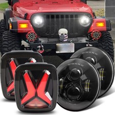 For Jeep Wrangler Tj 97-2006 7inch Round Led Headlights Smoke Tail Lights Kit
