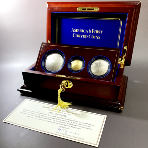2014 W America's First Curved Coins 3-Coin Set Baseball Proof Gold Silver RC738 - Picture 2 of 19