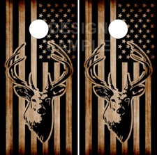 Buck Head American Flag Burnt Cornhole Wrap Bag Toss Skin Decal Sticker