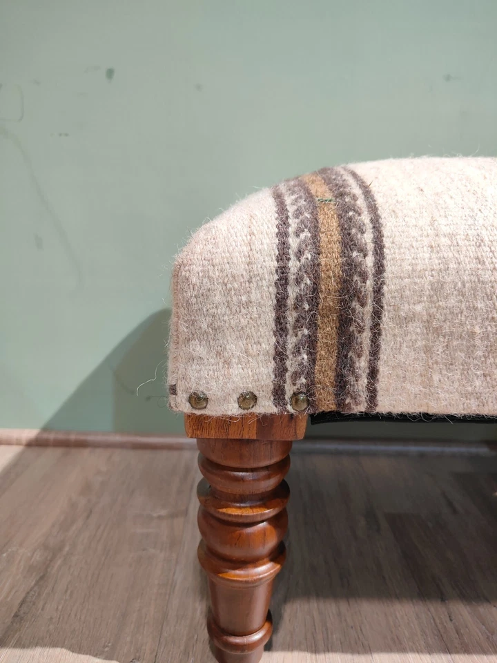 Pure Wool Footstool– Vintage Handmade Farmhouse Decor | Footstool ottoman pouf - Image 2 of 4