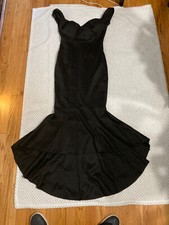 Sexy  Party High Low Solid Black Bodycon Dress,Size S